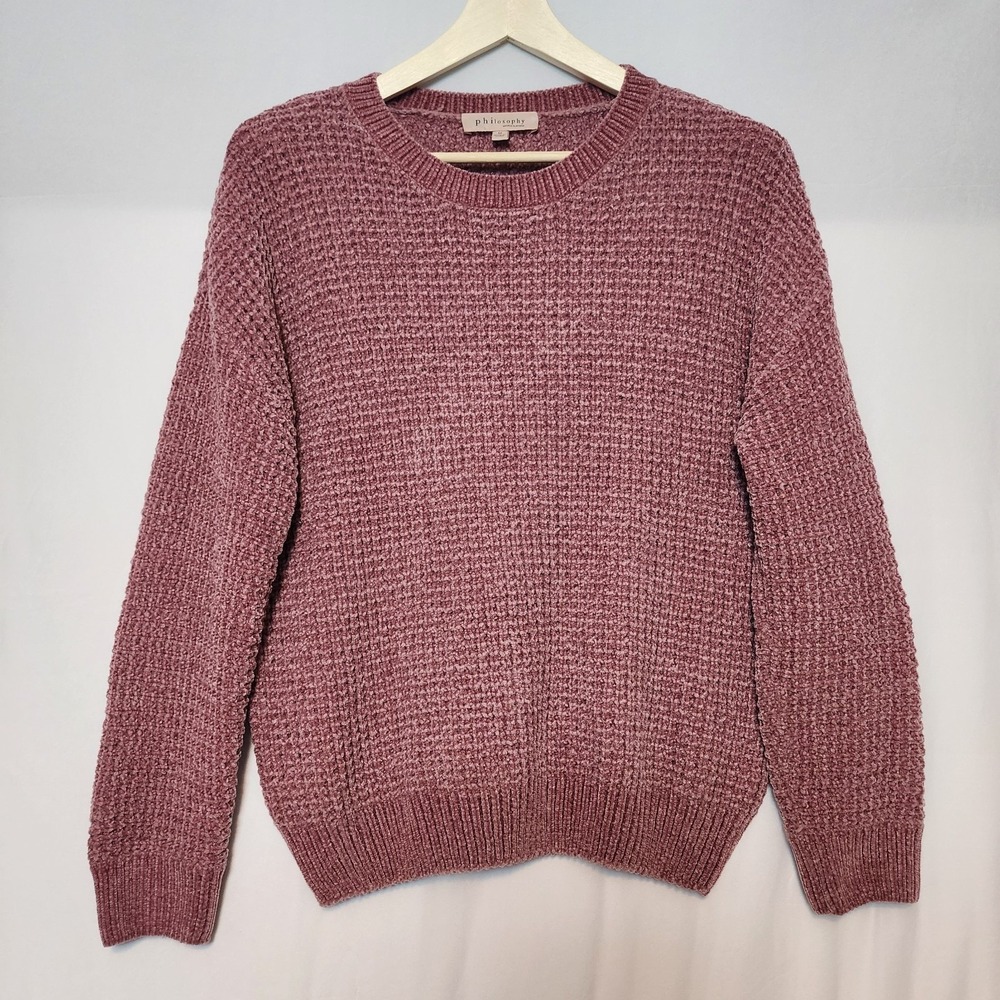 Philosophy Republic Clothing Chenille Waffle Knit Sweater Mauve Pink Medium